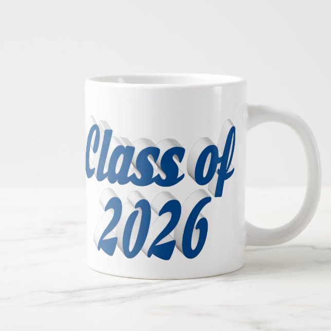 Caneca De Café Grande Class of 2026 blue text graduation (Direita)
