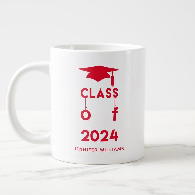 Caneca De Café Grande Classe de 2024 - Graduação Vermelha (Esquerda)