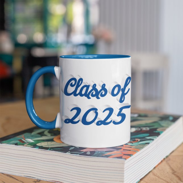 Caneca De Café Grande Classe de graduação de script azul 2025 (Criador carregado)