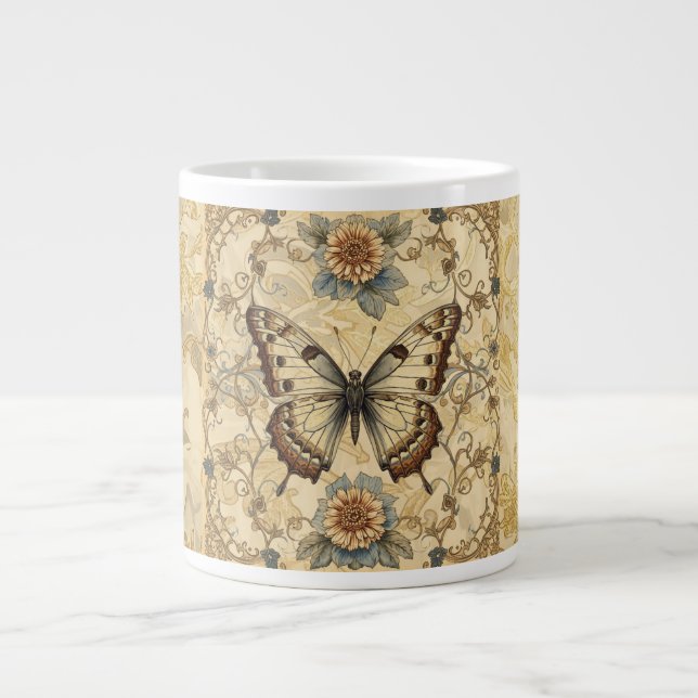 Caneca De Café Grande Classic, Butterfly and Florals Garden Pattern  (Frente)