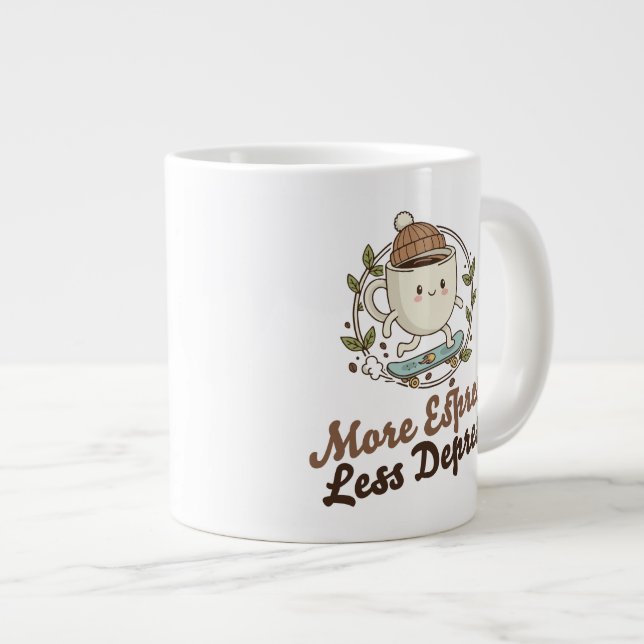 Caneca De Café Grande Classic Mug - More Espresso. Less Depresso. (Frente Esquerda)