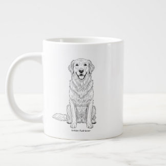 Caneca De Café Grande Clean Minimalist Golden Retriever Line Art 