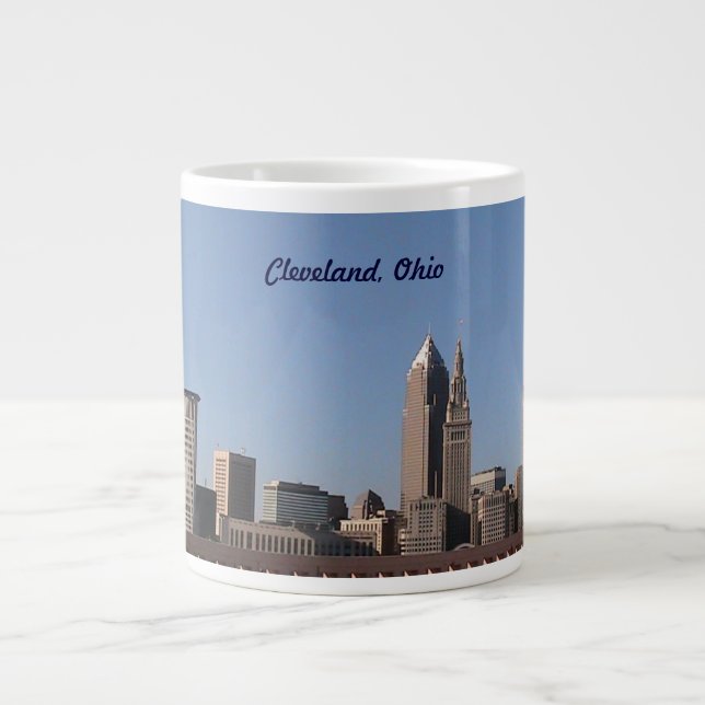 Caneca De Café Grande Cleveland, OH Blue Skyline Jumbo Specialty Mug (Frente)
