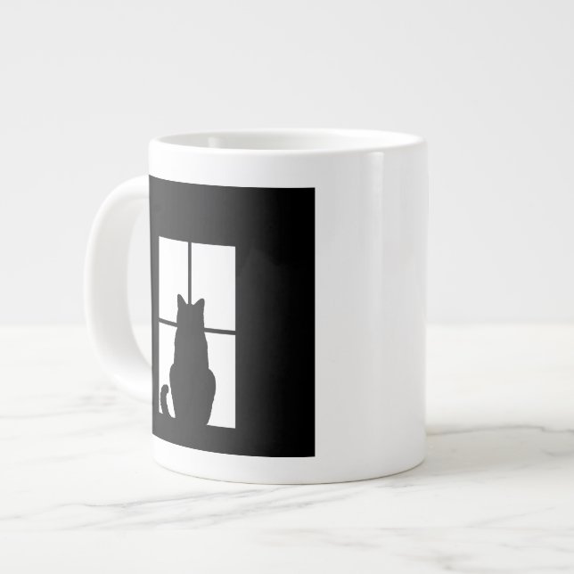 Caneca De Café Grande Clique em Gato Preto da Janela para Personalizar u (Frente Esquerda)