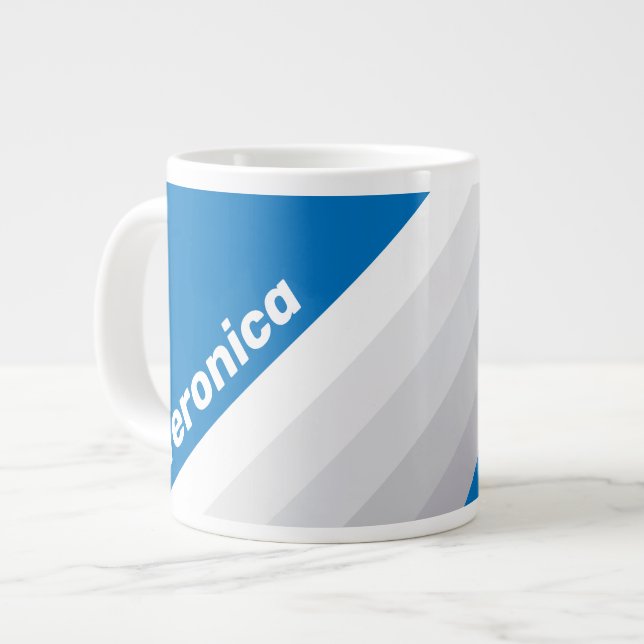 Caneca De Café Grande Cloudy Blue Sky Stripes with Name (Frente Esquerda)