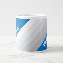 Caneca De Café Grande Cloudy Blue Sky Stripes with Name