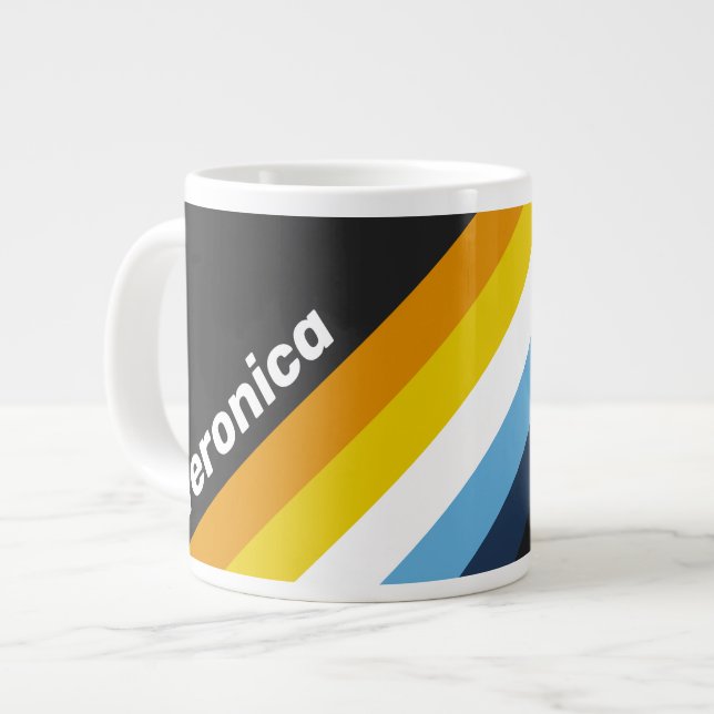Caneca De Café Grande Coal Nightfall Stripes with Name (Frente Esquerda)