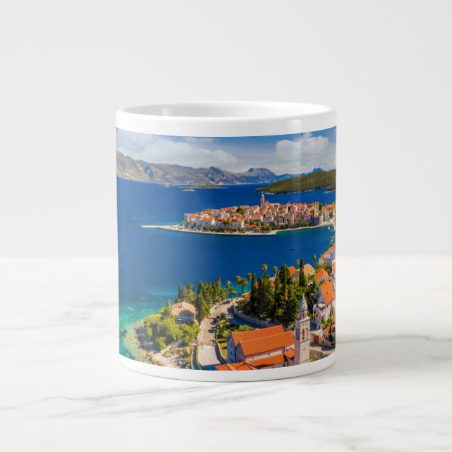 Caneca De Café Grande Coastline | Korcula Town, Korcula Island, Croácia (Frente)