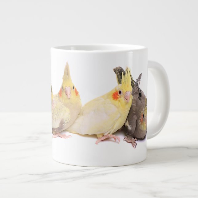 Caneca De Café Grande Cockatiels (Frente Esquerda)