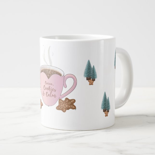 Caneca De Café Grande Cocoa, Cookies & Calm – Pastel Christmas CoT-Shirt (Frente Esquerda)
