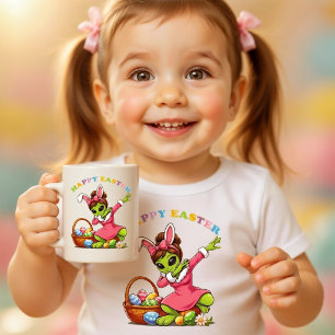 Caneca De Café Grande Coelhinho de Páscoa Alien Divertido Dabbing Ovo de