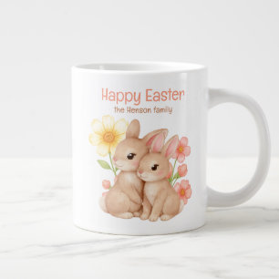 Caneca De Café Grande Coelho Aquarela Personalizado Feliz Páscoa 