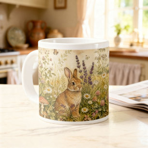 Caneca De Café Grande Coelho Botânico Florestal Vintage Cottagecore