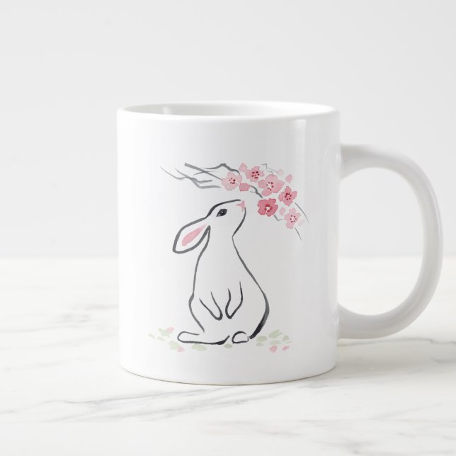 Caneca De Café Grande Coelho Branco e Flor Sakura (Direita)