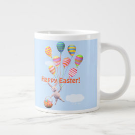 Caneca De Café Grande Coelho da Páscoa Feliz e Balões