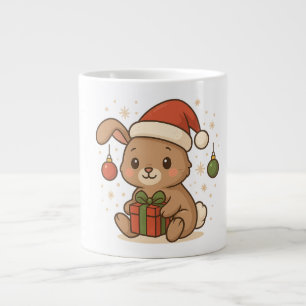 Caneca De Café Grande Coelho de Férias com Chapéu de Papai Noel