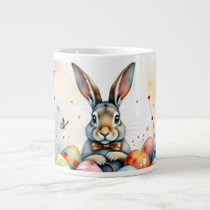 Caneca De Café Grande Coelho de Páscoa Fofo com Ovos Pintados Coloridos