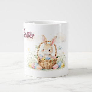 Caneca De Café Grande Coelho de Páscoa Fofo em Cesta com Ovos Coloridos