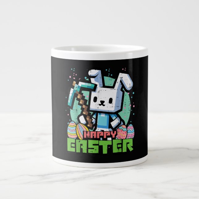 Caneca De Café Grande Coelho Feliz de Páscoa Jogo Pixel  (Frente)