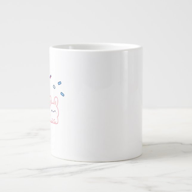 Caneca De Café Grande Coelho Fofo Sob Chuva de Doces (Frente)