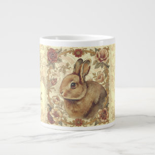Caneca De Café Grande Coelho Vintage, Padrão Clássico de Coelho e Flores