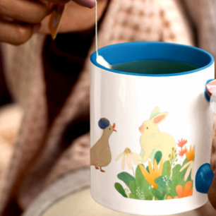 Caneca De Café Grande Coelho Whimsical & Pássaro em Sangue - Primavera