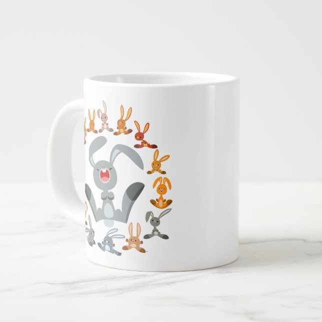 Caneca De Café Grande Coelhos de cartoon bonitos Mandala Jumbo Mug (Frente Esquerda)