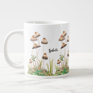 Caneca De Café Grande Cogumelos Florestais Castanhos