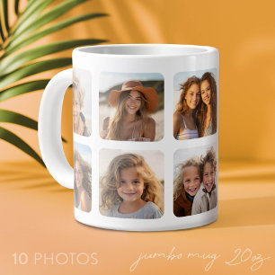 Caneca De Café Grande Colagem de 10 fotos personalizada com molduras arr