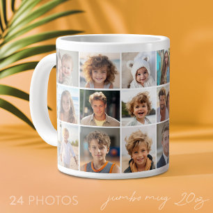 Caneca De Café Grande Colagem de 24 Fotos - Grade Mínima Branca