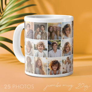 Caneca De Café Grande Colagem de 25 Fotos - Grade Mínima Moderna