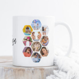 Caneca De Café Grande Colagem de Fotografias Múltiplas Simples Personali