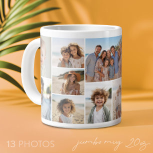 Caneca De Café Grande Colagem de Fotos - 13 Fotos em Grade Minimalista M