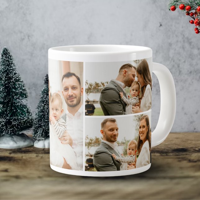 Caneca De Café Grande Colagem de Fotos - 4 Fotos Texto Personalizado Bra (Criador carregado)