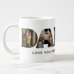 Caneca De Café Grande Colagem de Fotos com a palavra PAPAI