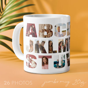 Caneca De Café Grande Colagem de Fotos de Alfabeto - Nível Difícil