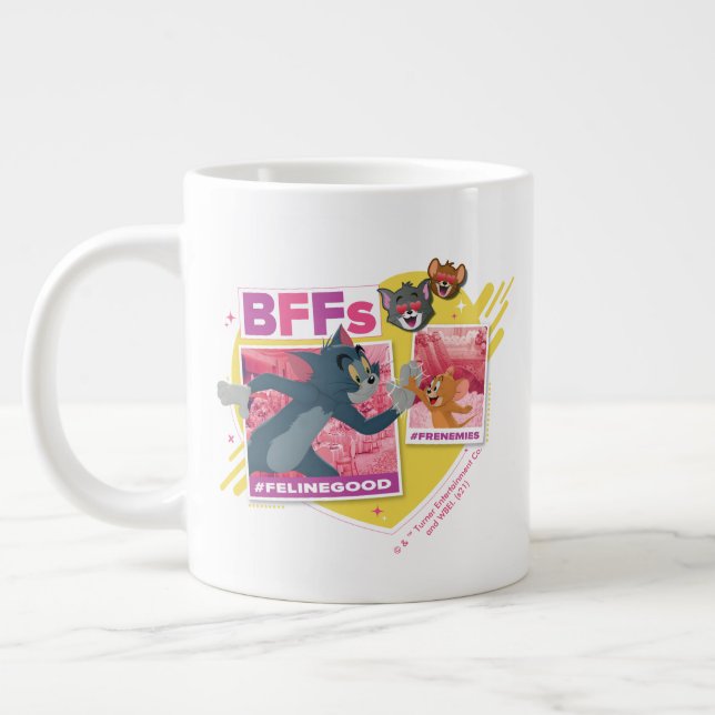 Caneca De Café Grande Colagem de Fotos Emoji do Tom & Jerry BFF (Esquerda)