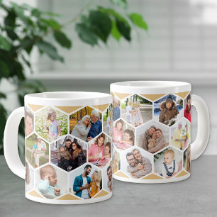Caneca De Café Grande Colagem de Fotos Geométricas 17 Imagens