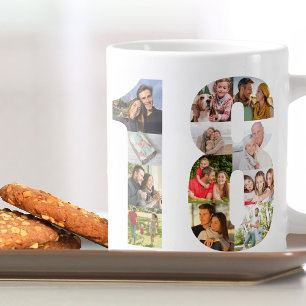 Caneca De Café Grande Colagem de Fotos Número 18 - Aniversário de 18 ano