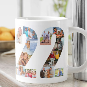 Caneca De Café Grande Colagem de Fotos Número 22 - Presente de Aniversár