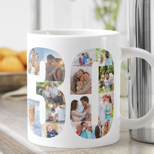 Caneca De Café Grande Colagem de Fotos Número 30 - Aniversário de 30 ano