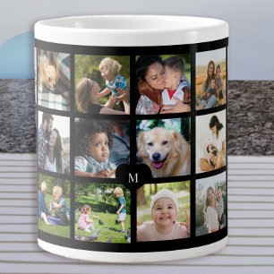 Caneca De Café Grande colagem de fotos personalizada com monograma de 24