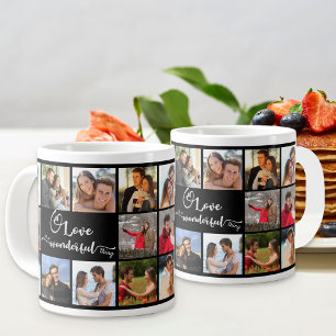 Caneca De Café Grande Colagem de Fotos Quadradas Citação de Amor 20 Pret