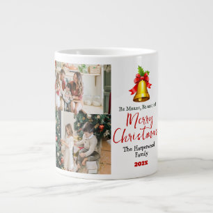Caneca De Café Grande Colagem de Fotos Simples da Família Natal Elegante
