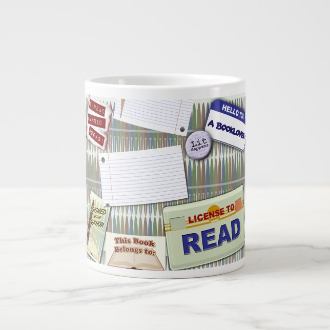 Caneca De Café Grande Colagem de leitura divertida (Frente)