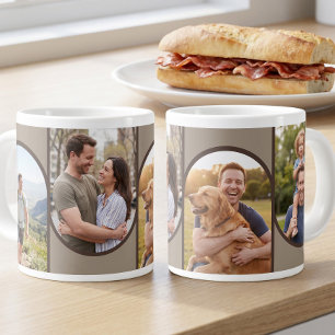 Caneca De Café Grande Colagem Moderna de 4 Fotos em Arco Marrom