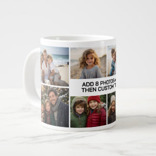 Caneca De Café Grande Colagem Personalizada 8 Fotos - branco com texto p