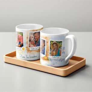 Caneca De Café Grande Colagem Personalizada de Fotos da Vovó em Aquarela