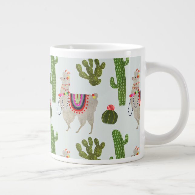 Caneca De Café Grande Coleção Llamarama | Padrão Cactus & Llama (Direita)