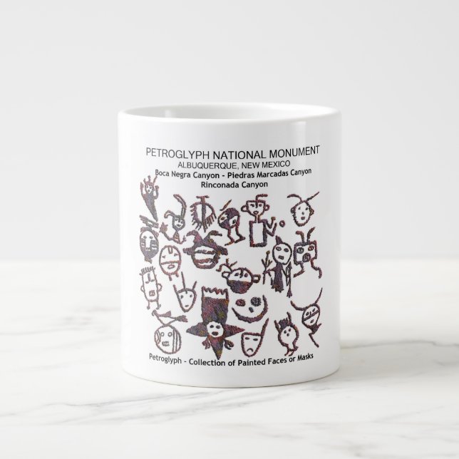 Caneca De Café Grande Coleção Petroglicph Rosto e Máscaras (Frente)